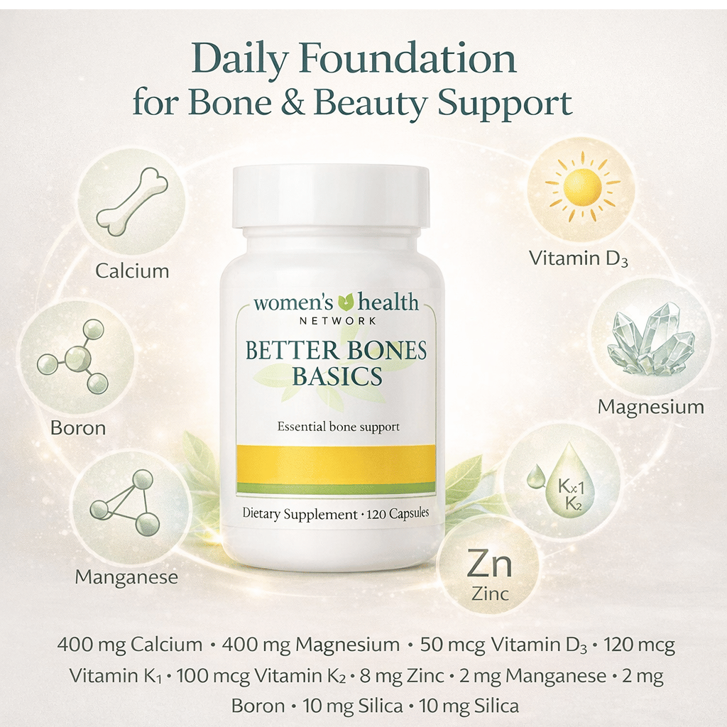 Better Bones Basics – Bone & Beauty Support for Early to Moderate Bone Loss | Calcium, Magnesium, Vitamin D3, K2, Silica for Hair, Skin, Nails & Bone